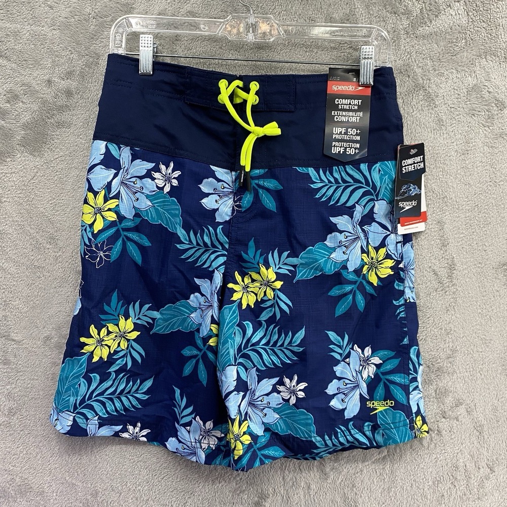Speedo Mens Bondi Brief Boardshorts Swim Trunks Blue Floral UPF 50+ Size S